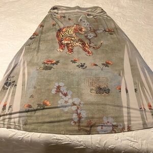 Y2K style pull on maxi skirt with tiger print.